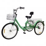 Adult Tricycle, 7 Speed Trike Cruiser Bike, 24 Inch Three-Wheeled Bicycle with Foldable Front & Rear Basket Adult Trikes Bicycles Cruise Trike for Recreation, Shopping - Dark Green