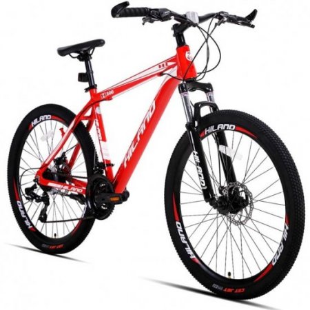 Hiland Mountain Bike 26 Inch Aluminum MTB Bicycle for Men with 16.5 Inch Frame Kickstand Disc Brake Suspension Fork CST Urban Commuter City Bicycle Red