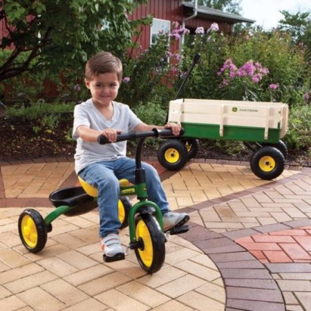 John Deere Steel Trike, 3-Wheel Kids Tricycle, Green + Yellow