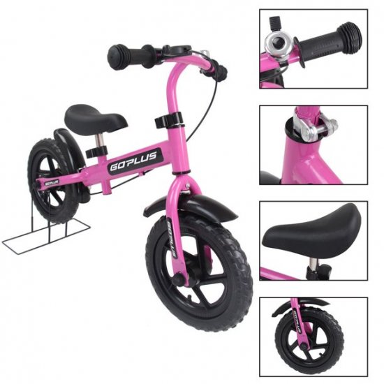 Costway Goplus 12\'\' Pink Kids Balance Bike Children Boys & Girls with Brakes and Bell Exercise