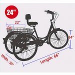 PROKTH Adult Tricycles 7 Speed, Adult Bikes 24 inches 3 Wheels Bikes, Three-Wheeled Bicycles Cruiser Bicycles with Shopping Basket