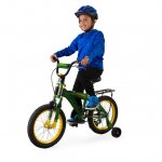 John Deere 16" Boys Bicycle, Kids Bike with Training Wheels and Front Hand Brake, Green