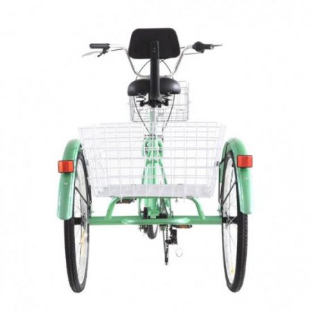 Adult Tricycle, Three Wheel Cruiser Bike, 24 Inch Trike Wheels, Cargo Basket, Adjustable Handlebars, Green