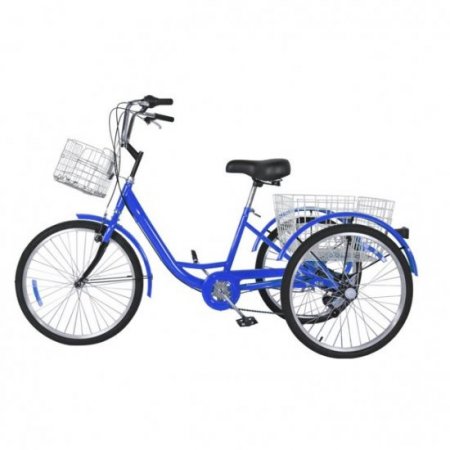 Adult Tricycles, 7 Speed Adult Trikes 24 inch 3 Wheel Bikes for Adults with Large Basket for Recreation, Shopping, Picnics Exercise Men's Women's Farmer Bike, Blue