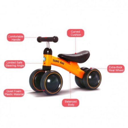 Goolrc Suitable for Age 1-3 Year Baby Balance Bike 4 Wheels Learn To Walk No Foot Pedal Riding Toy