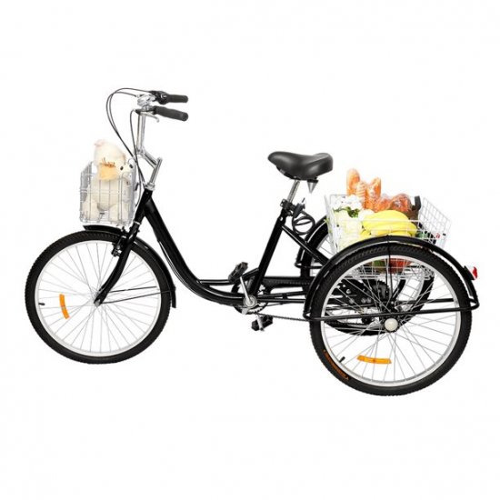 Zimtown Adult Tricycle 7 Speed, Black Trike Cruise Bike, with Large Cargo Basket, 24\" Wheeled Bicycle for Shopping Exercise Pinic