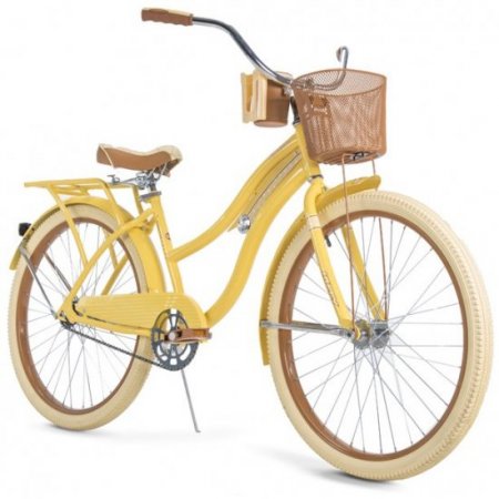 Huffy, Nel Lusso Classic Cruiser Bike with Perfect Fit Frame, Women's, Yellow, 26"