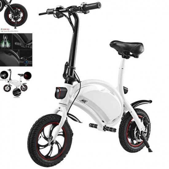 12\'\' 350W Folding Electric Bike Max 20MPH Portable Lightweight Electric Bike with 36V 6AH Battery for Youth Adults & Dual-Disc Brakes Ebike, IPX5 Waterproof, LED Light, Commuter