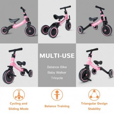 besrey 5 in 1 Toddler Tricycle for 1-3 Years Old Kids, Boys Girls Baby Trikes with Pedals, Pink