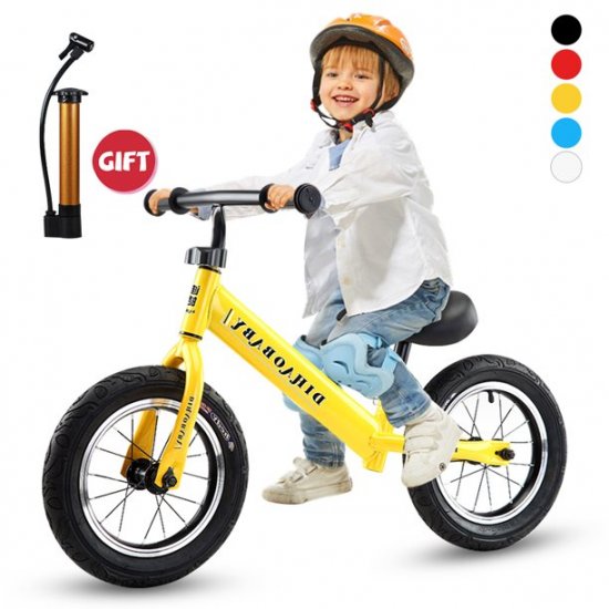 Bigsalestore Kids Balance Bike Toddlers Bike Sport Training Bicycle Adjustable Seat & Handlebar Height, 11.8\" Wheels, Anti-skid Shockproof Tires, for 2-6 Year Olds with Air Pump