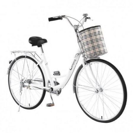 Linen Purity Womens Beach Cruiser Bike, 18-Inch Step Through Steel Frame, 7-Speed Drivetrain, Rear Rack, 26-Inch Wheels