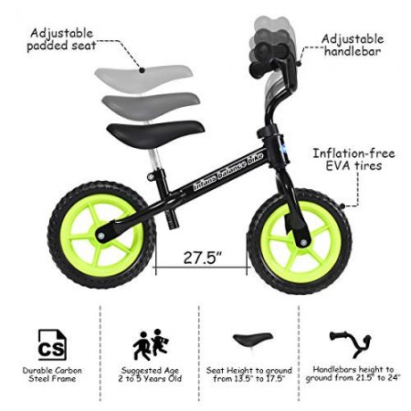 INFANS INFANS Kids Balance Bike, Toddler Running Bicycle, Seat Height Adjustable, Non-Slip Handle (Black)