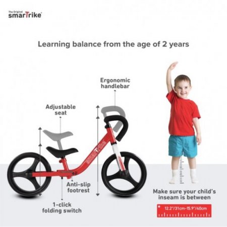 smarTrike smarTrike Folding Balance Bike, safety gear included, 2 years+ - Red