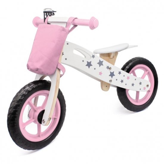 Firlar Wooden Toys: Wooden Balance Bike Star Model With Bag/Bell Pink