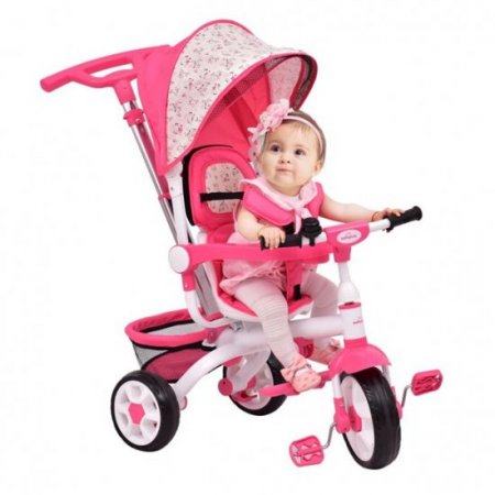 4-in-1 Detachable Baby Stroller Tricycle w/ Round Canopy + Basket - Pink