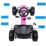 Pink Go Kart, 4 Wheel Powered Ride On Pedal Go Kart, Kids' Pedal Cars for Outdoor, Racer Pedal Car with Clutch, Brake, EVA Rubber Tires, Racer Bicycle with Adjustable Seat for Boys & Girls, L2530