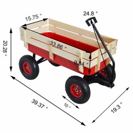 Wagon, Outdoor Trolley Cart with Wheels, Compact Outdoor Wood Wagon Utility Cart, Terrain Pulling Wood Railing Wagon, 330lbs Weight Capacity, Perfect for Children Kid Toys, Garden Storage