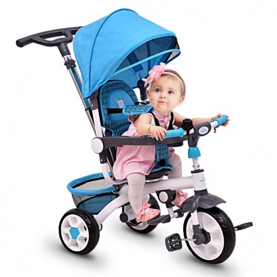 Gymax Blue Baby Stroller Tricycle Detachable Learning Toy Bike