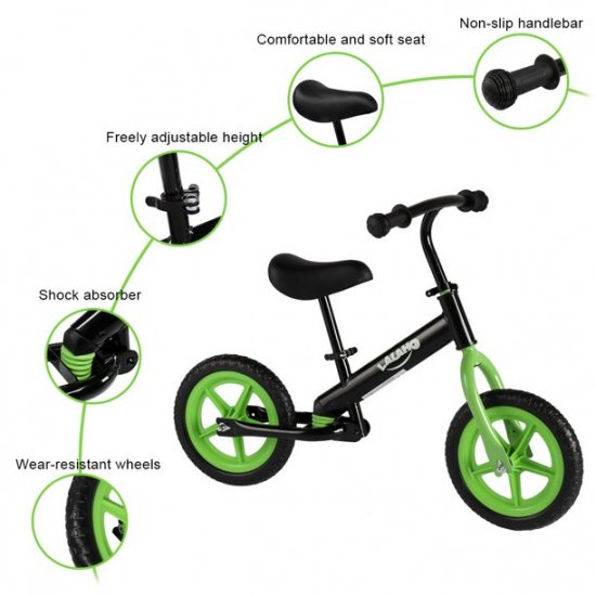 DODENSHA Toddler Kids Balance Bike with Adjustable Seat, Unisex Green