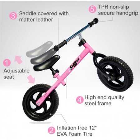 Stmax Pink Balance Bike 12" for Girls