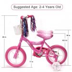 Wonderplay BMX 12" Kid's Bike for 2-4 Years Old, Bicycle for Girls with Front Basket, EVA Tires with Training Wheels, Pink