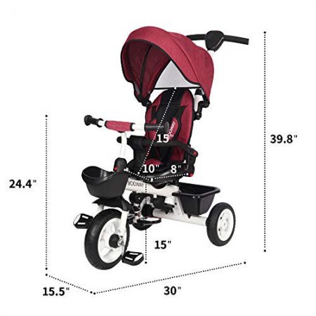 BOOWAY Baby Tricycle, 6-in-1 Kids Stroller Tricycle with Adjustable Push Handle, Removable Canopy, Safety Harness for 6 Months - 5 Year Old