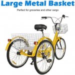 PROKTH 24" Adult Tricycle w/ Large Rear Storage Basket, Comfort Cruiser for Men & Women With 7-speed Transmission for Shopping, Yellow