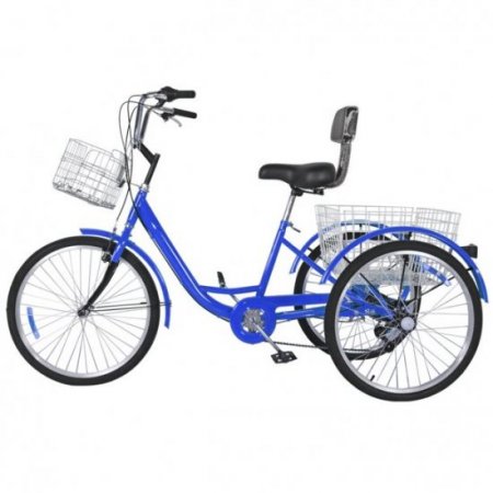 7 Speed 24"Adult 3-Wheel Tricycle,Tricycle Cruise Bike , 3 Wheel Bikes with Shopping Basket for Recreation and Shopping,Blue