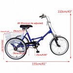 Mad Hornets Adult Folding Tricycle Bike 3 Wheeler Bicycle Portable Tricycle 21" Wheels Blue/Gary