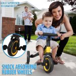 5-Hour Energy Little Buddy 4 in 1 Multi-use Kids Balance Tricycle for 1-5 Year Olds, 3 Wheeler Toddler Bike Trike for Boys Girls with Removable Pedals, Adjustable Seat and Grip Handlebars (Yellow)