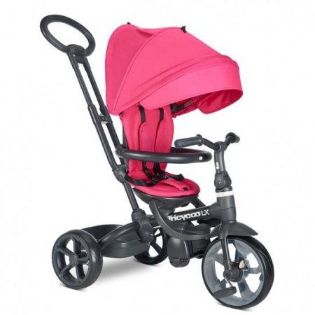 Joovy Tricycoo LX Kid's Tricycle, Push Handle, Adjustable Seat, 8 Stages, Magenta