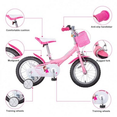 Lacyie Princess Kids Bike 14 Inch Girls Bike with Training Wheels Kids Bicycle for Toddlers and Children Front Basket