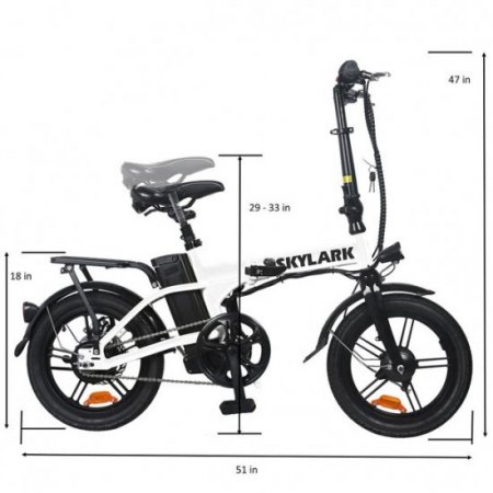 NAKTO Folding Electric Bicycle 16'' White Skylark