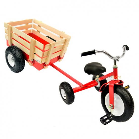 All Terrain Red Tricycle with Wagon Trike Set Pull Along Toy Outdoors Kids Pedal