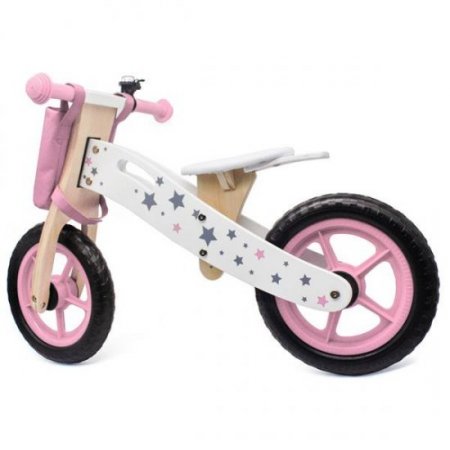 Cribun Balance Bike - Wooden Balance Bike | Sustainable and Eco-Friendly | Adjustable Riding Balance Toy for Kids and Toddlers Wooden Toys: Wooden Balance Bike Star Model With Bag/Bell Pink