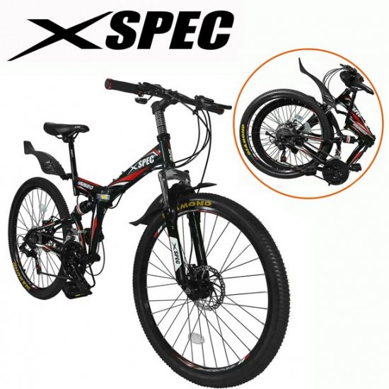 Xspec 7 Speed Folding Compact Mountain Bike, Black, 26\"