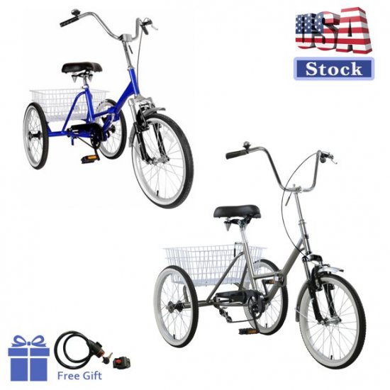 Mad Hornets Adult Folding Tricycle Bike 3 Wheeler Bicycle Portable Tricycle 20\" Wheels Lock