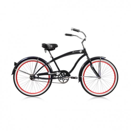 Micargi ROVER 24\" Mens Beach Cruiser-Matte Black/ Red Rim