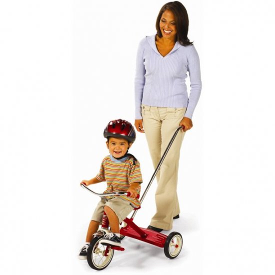 Radio Flyer, Classic Red Tricycle with Push Handle, 10\" Front Wheel, Red