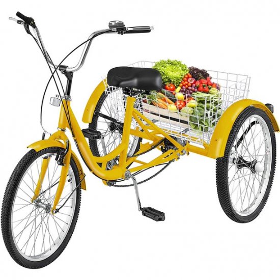 VEVOR 24\" Adult Tricycle 1Speed 3 Wheel Bike Adult Tricycle Trike Cruise Bike Large Size Basket for Recreation Shopping