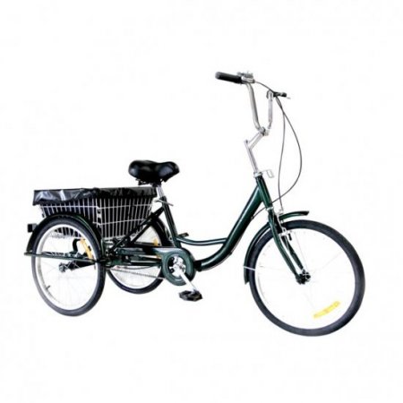 24" 3-Wheel Bike Adult Tricycle with Bell Lock Dust Bag Brake & Basket 220lbs GREEN