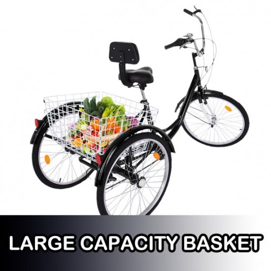 BEFOKA 24 inch Adult Tricycle 1/7 Speed 3-Wheel Bicycle Trike Cruiser For Shopping with Installation Tools Black