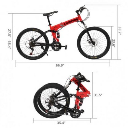 ankishi [Camping Survivals] Folding Mountain Bike 24 Inch 21 Speed Red