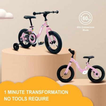 Uenjoy Uenjoy 2 in 1 Kids Bike&Balance Bike with Detachable Training Wheels,12