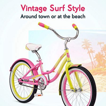 Kulana Lakona Shore Youth Beach Cruiser Bike, 20-Inch Wheels, Single Speed, Pink/Yellow, Model Number: R0901AZ