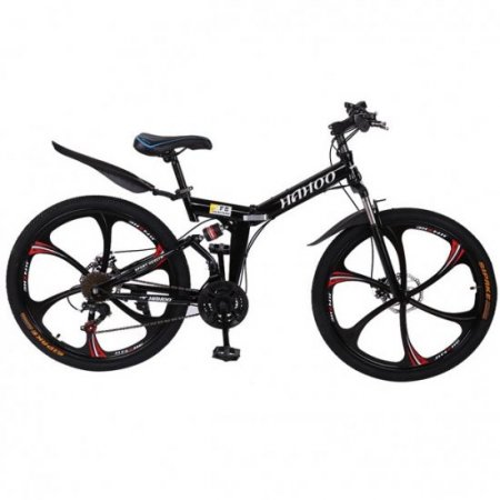 BLUKIDS Men's 26" Mountain Bike Folding 21 Speed Bicycle Adult Road Bike MTB Full Suspension & Mechanical Disc Brake Black/Red