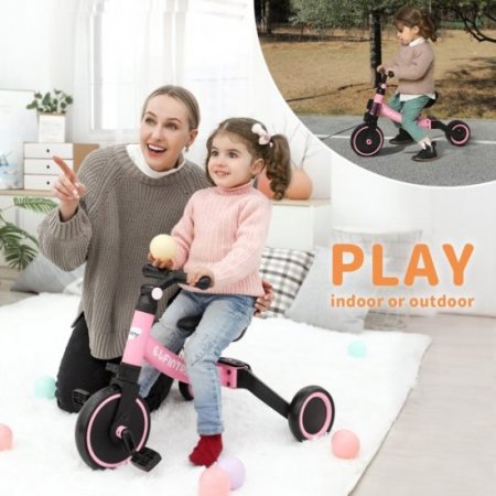 besrey 5 in 1 Toddler Tricycle for 1-3 Years Old Kids, Boys Girls Baby Trikes with Pedals, Pink