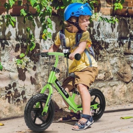 Costway Goplus 12'' Green Kids Balance Bike Children Boys & Girls with Brakes and Bell Exercise