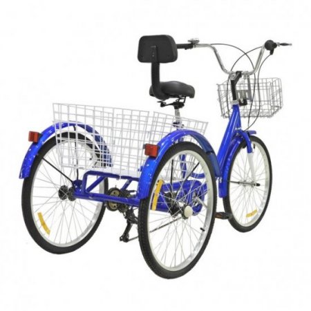 7-Speed Adult Tricycle 24" 3-Wheel Bicycle Portable Cruise Tricycle with Shopping Basket,for Adults Exercise Shopping Picnic Outdoor Activities,Blue