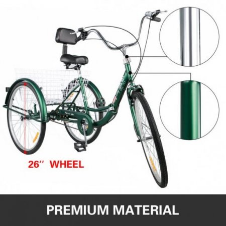 VEVOR Foldable Tricycle 26" Wheels,1-Speed Trike,3 Wheels Colorful Bike with Basket,Portable and Foldable Bicycle for Adults Exercise Shopping Picnic Outdoor Activities